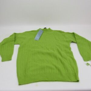 Rafaella Womens Angora  Mock‎ Neck Sweater  Lambswool GreenRibbed Petite Small